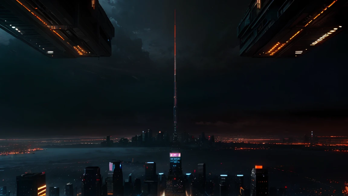 (Tech Black, dystopia:1.2), Overcrowded cities, skyscraper, captivating beauty, masterpiece, highest quality, realistic digital art, detailed background, 8k wallpaper