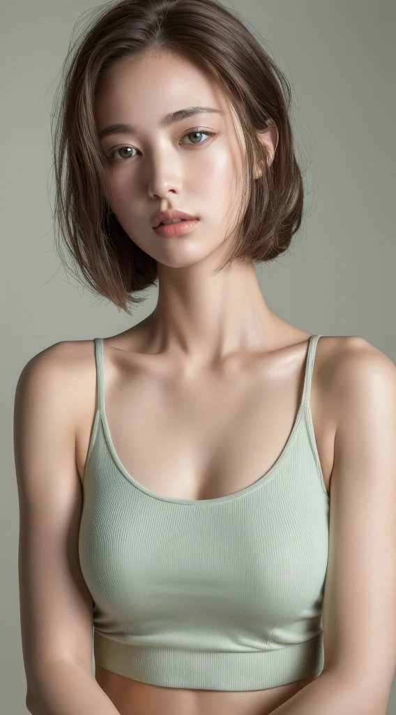 ((Highest quality, 8K, masterpiece :1.3)), One girl, Beautiful woman with slim abdominal muscles :1.3, (Random Hairstyles :1.2), Oversized tank top :1.2, Highly detailed face, Fine grain, double eyelid, Underarm