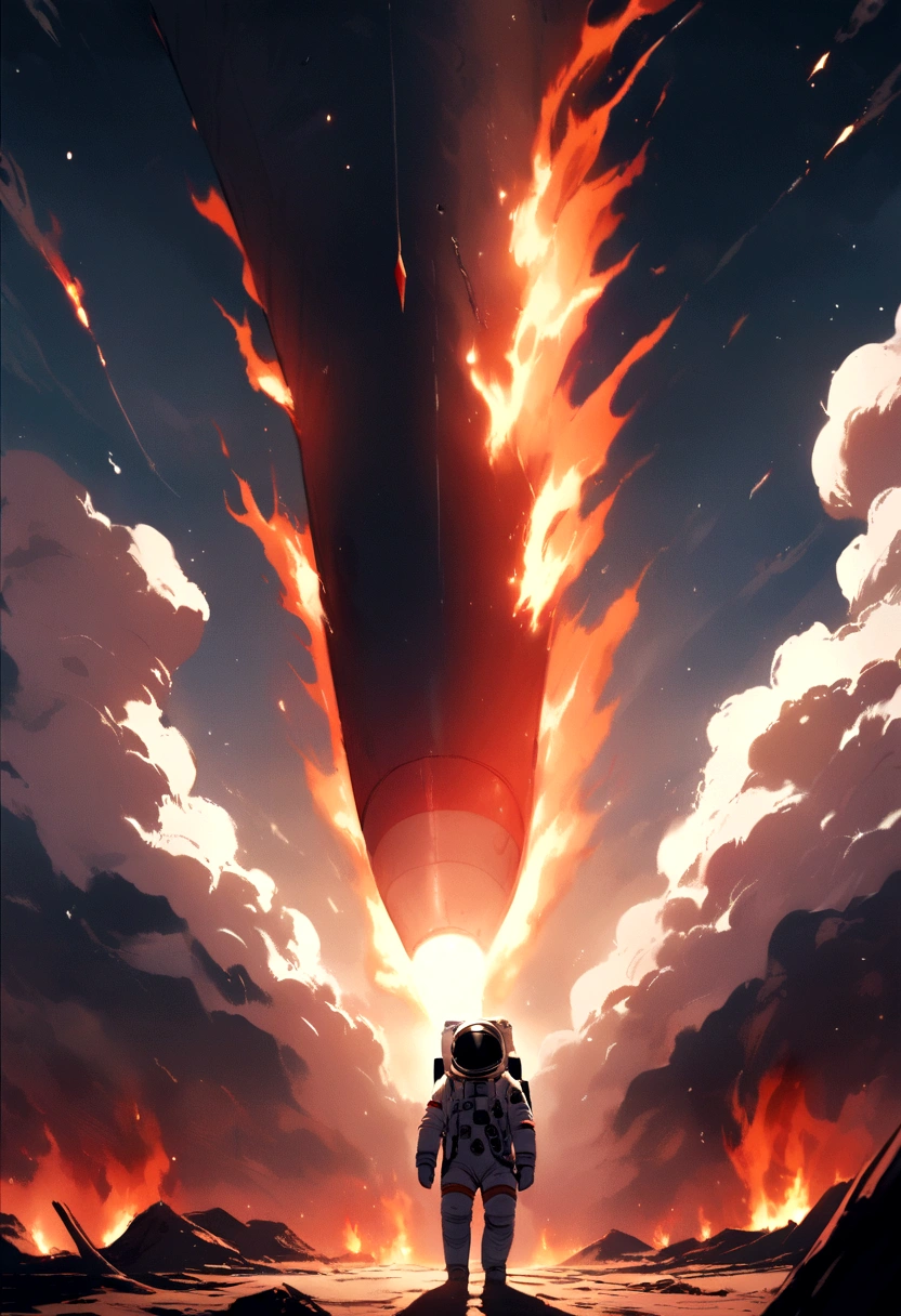 astronaut falling from a burning rocket