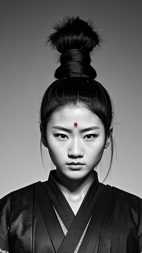 create a samurai, no color just black, do it head on