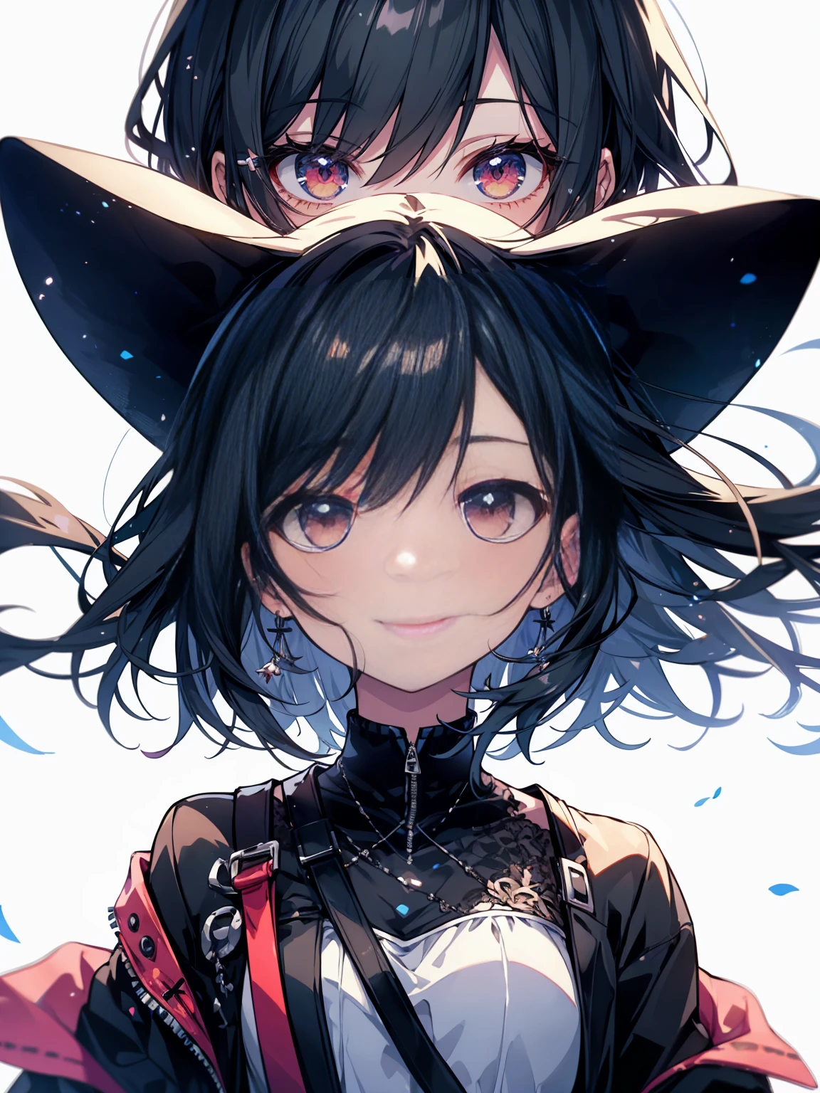 (masterpiece, highest quality, highest quality, (No text), Beautiful and aesthetic:1.2),No text,アニメ、 BREAK,One Girl，Short black hair　Red eyes　cool　smile　Black jacket　mini skirt　whole body　night