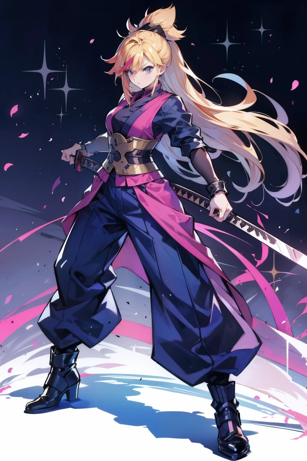 Kunoichi woman, holding a giant katana, a perfect giant katana, standing pose, gorgeous pose, ultra long hair