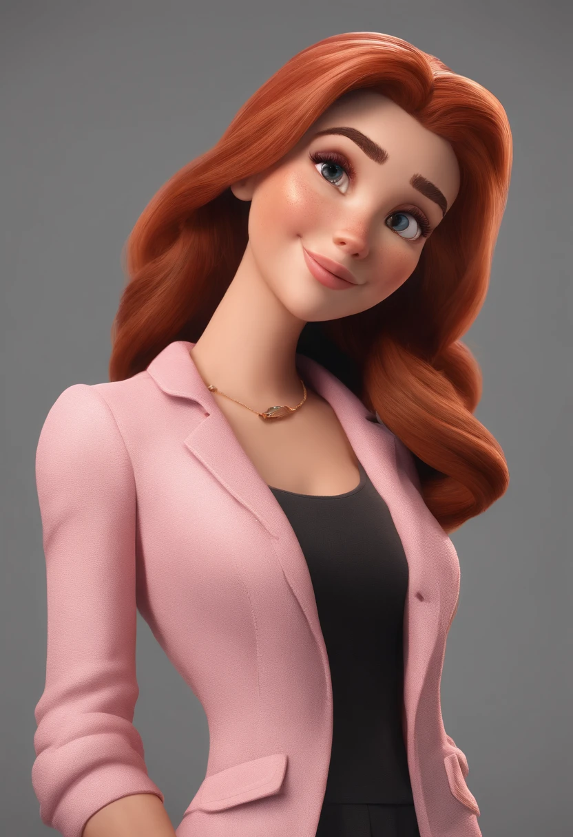Cartoon character of a woman in a dark red dress and light pink inside blouse, russet hair. dark shaped eyes. animation character, stylized character, animation style rendering, 3d stylized, Arnold Maya rendering, Stylized 3D rendering, toon render screenshot, 3d character, 3d character, Stylized 3D rendering, 3D character rendering, cartoon character, Personagem de close up, character posing,  (Pixar-style) (master part:1.2) (bokeh) (best qualityer) (skin detailed) (detailed texture) (8K) (Argilla) (cinematic lighting) (sharp focus