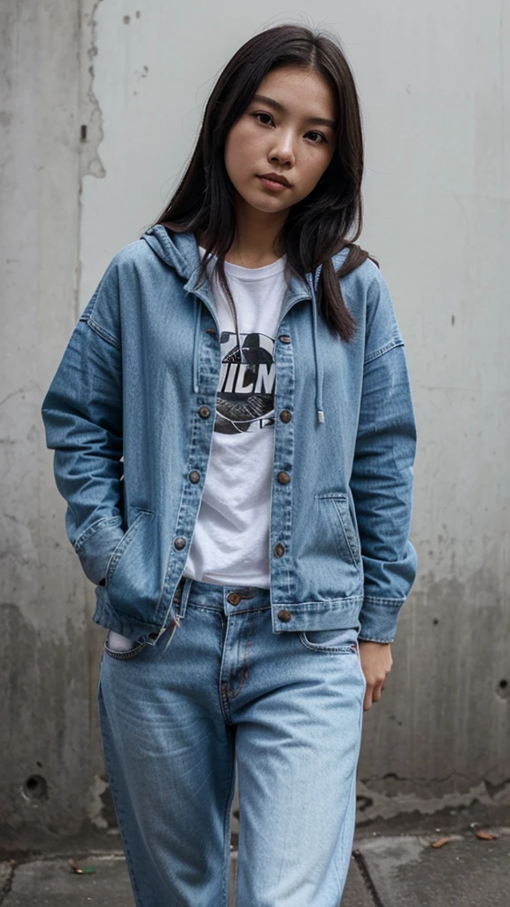 Vietnam girl, normal, enegry, simple, wearing hoddie, wear jeans. No sexy, a cute vibe