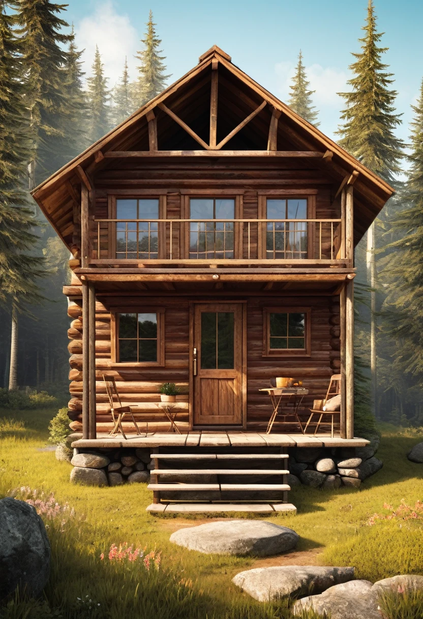a digital illustration rustic cabin