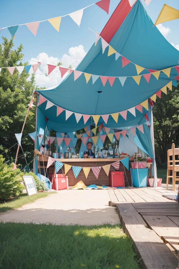 Create June party images, with stingray, typical tent flags