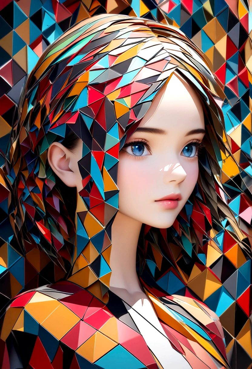 Digital 3d geometric mosaic art,young woman face,abstract,Professional painting
