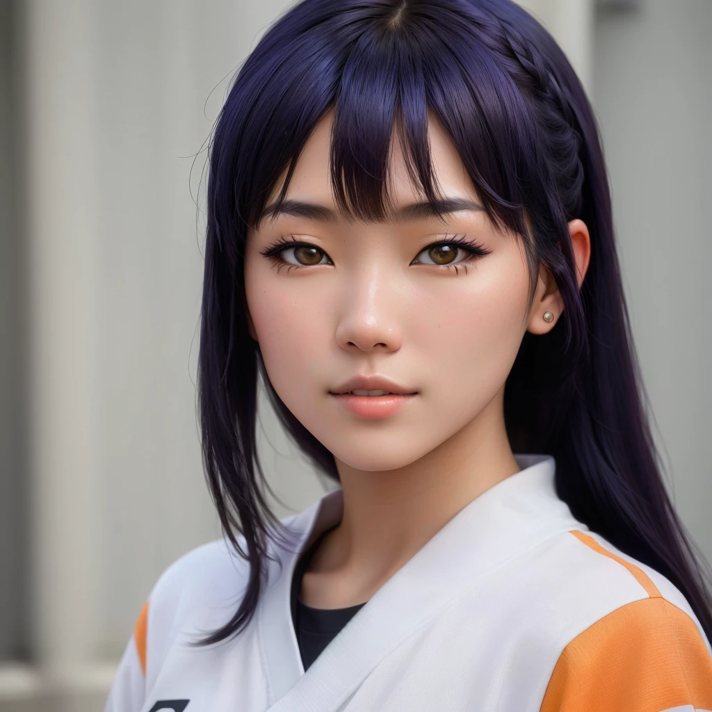 a young woman from asian while relaxing at the time square, realisctic, high detailed