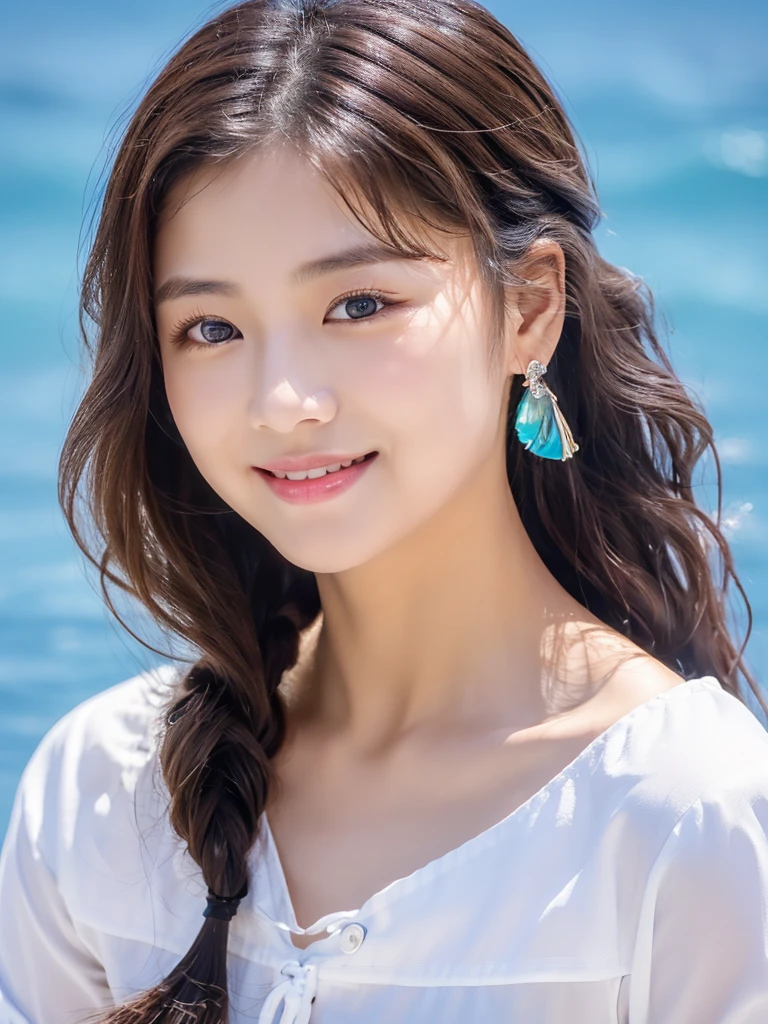 (8K, Raw-Foto, best quality, perfect body, masterpiece:1.2),(realisti, foto realisti:1.4),(Hochdetailliertes CG Unity 8K-Hintergrundbild),(round face: 1.5),Beautiful woman on sailing yacht , trägt einen seyx 比基尼, whole upper body, 比基尼, medium breasts, medium-sized well-formed breasts,ponytail hairstyle, pretty colorful long hanging earrings,(boy, but very beautiful 2o-year-old Korean, pretty eyes, stylischer 比基尼, ponytail, short hair, little smile,Looking forward,looking at the camera,Unforgettable eyes,The eyes are so beautiful., sailboat on the sea