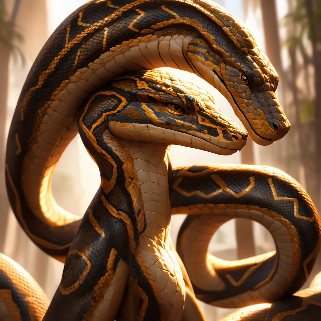 a detailed anthropomorphic snake cobra, highly muscular fit twink body, nude, tribal markings, intricate details, high resolution, 8k, photorealistic, dramatic lighting, vivid colors