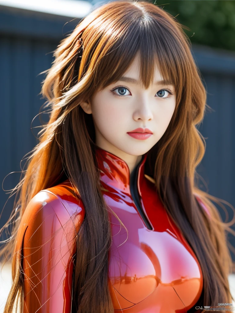 (masterpiece:1.4、top-quality)、(intricate detailes)、Unity8k wallpapers、Ultra-detail、Beautiful and mysterious、detailedbackground、realisitic、solo、Perfectly detailed face、Detailed blue eyes、ighly detailed、red blush、hair adornments、Chignon mahogany hair、(blonde hair)、Plug Suit 02,Shikinami Asuka Langley、evangerion、Looking at the camera、facing front、Cute s、full body suits、black backgrounds、large boob