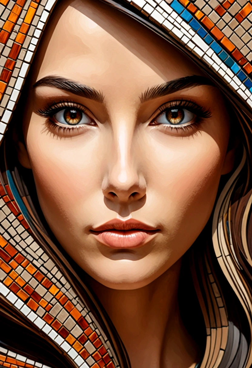 Digital 3d geometric mosaic art,young woman face,abstract,Professional painting