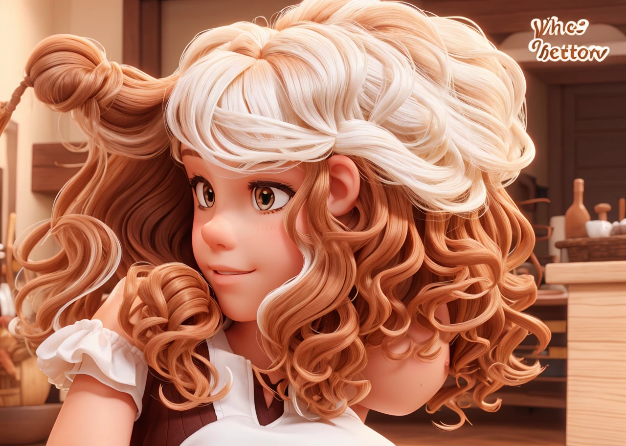 , chestnut hair, wavy hair, white