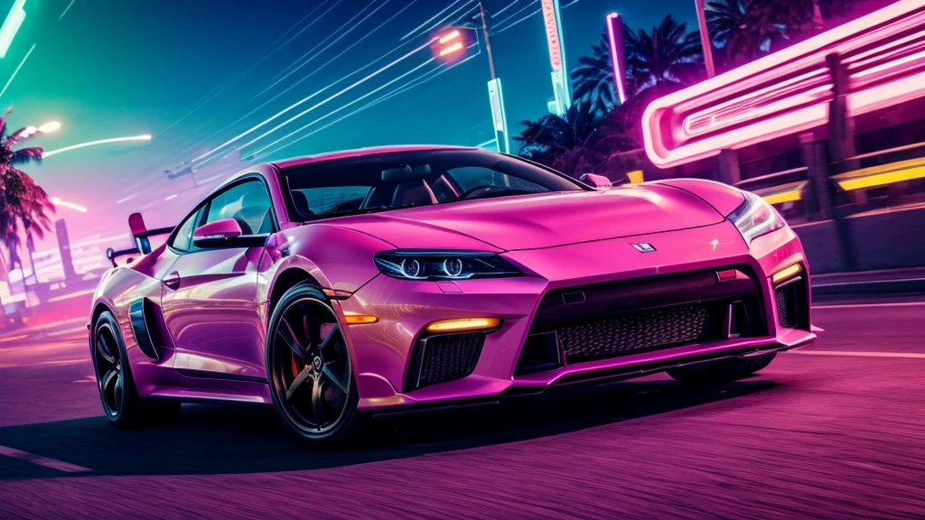 Youtube thumbnail for synthwave song retrowave, synthwave car, abstract background, warm soft neon colors, very detailed, bright ultra colors, high quality, high DPI, over 400 DPI, ultra high definition, art station, smooth, sharpness --v 6.0
