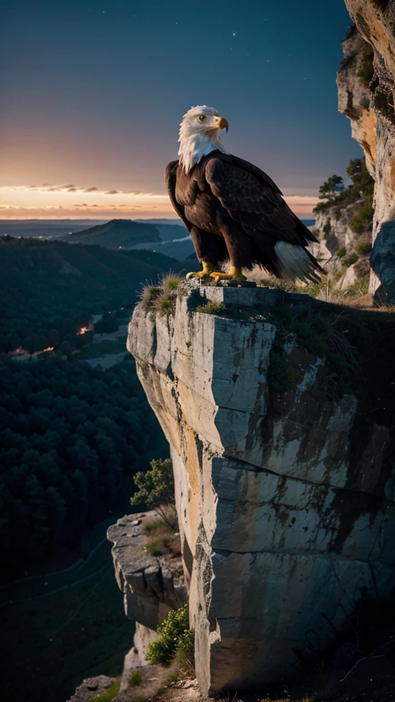 1 Eagle on a cliff, night ambience, median distance of the eagle in relation to the view of the image, Determination