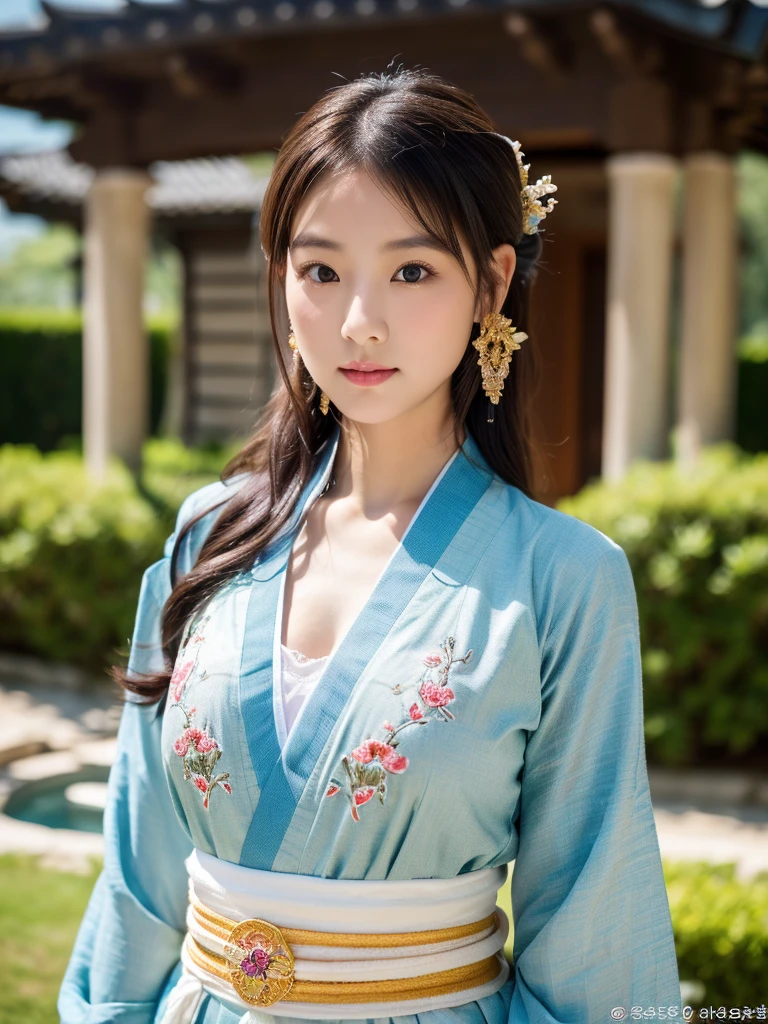 (8K, Raw-Foto, best quality, perfect body, masterpiece:1.2),(realisti, foto realisti:1.4),(Hochdetailliertes CG Unity 8K-Hintergrundbild),(round face: 1.5),beautiful woman, whole upper body,charming traditional kimono with crane motif, medium breasts, medium-sized well-formed breasts, pretty colorful long hanging earrings,(boy, but very beautiful 2o-year-old Korean, pretty eyes,Looking forward,looking at the camera,Unforgettable eyes,The eyes are so beautiful., in front of Japanese villa, medieval Japan