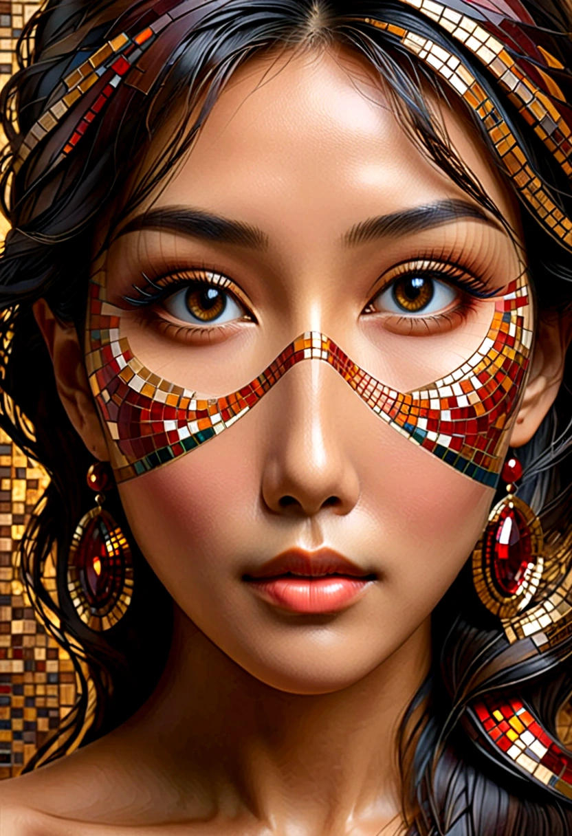 Digital 3d geometric mosaic art,Asian girl face,abstract,Professional painting