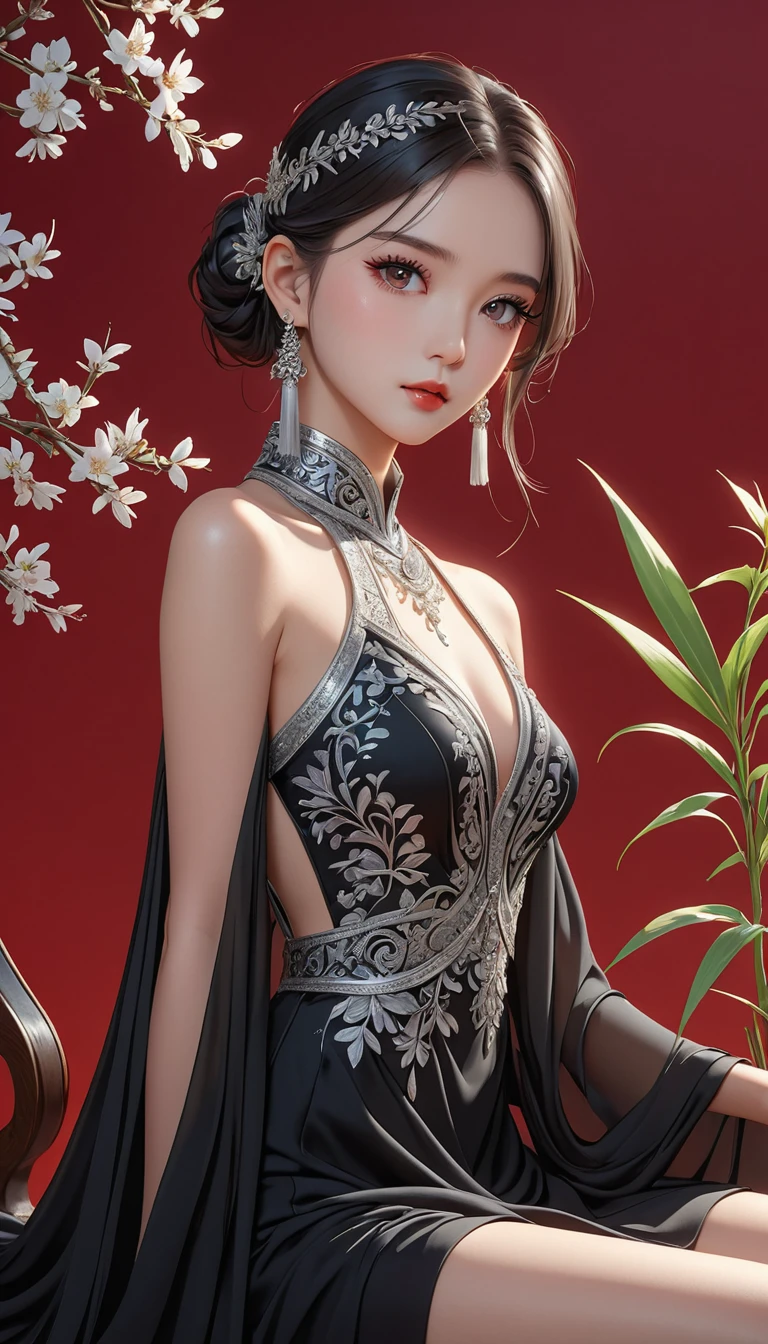 best illustration by artgerm and gerald brom, beautiful woman, perfect body proportions, slender with generous curves, black cheongsam with gold accents, luxury chinese restaurant, highly detailed, high definition