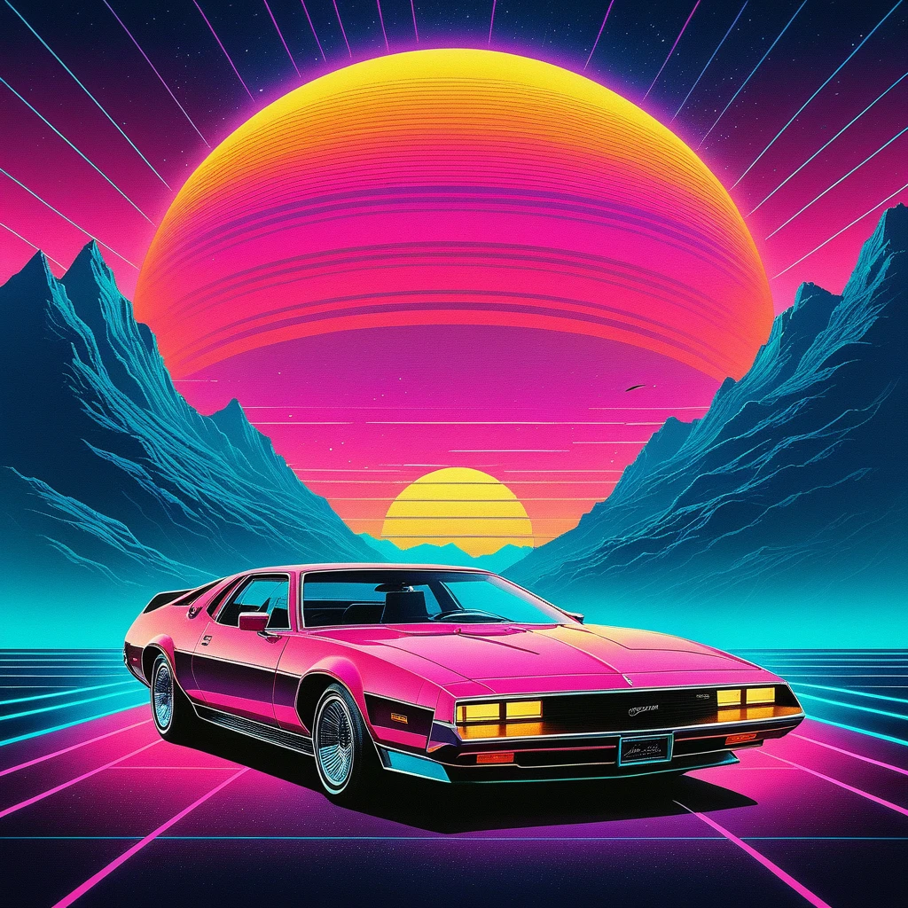 Vintage Movie Poster style meets Synthwave in a ChromaFantasia Odyssey
