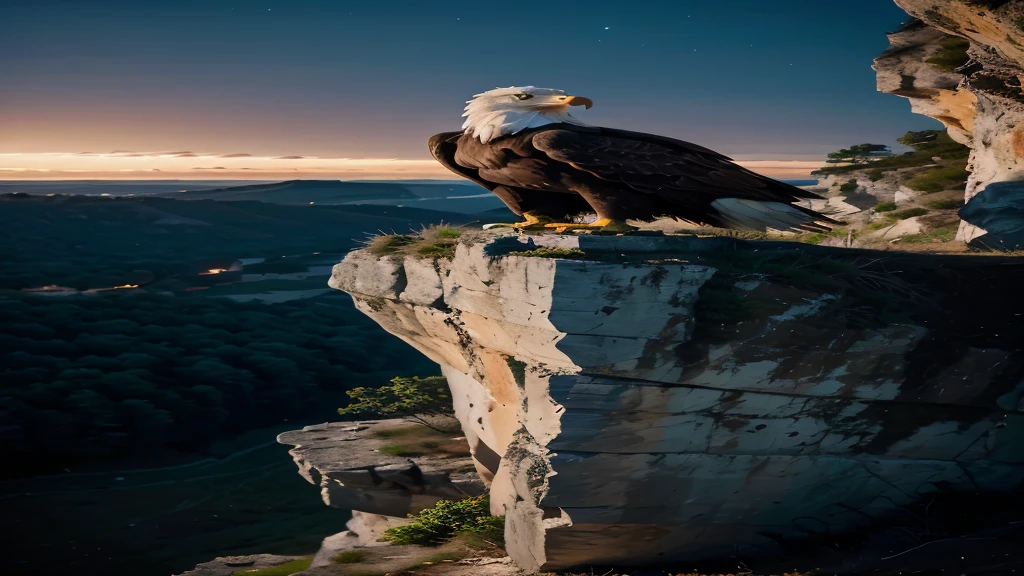 1 Eagle on a cliff, night ambience, median distance of the eagle in relation to the view of the image, Determination