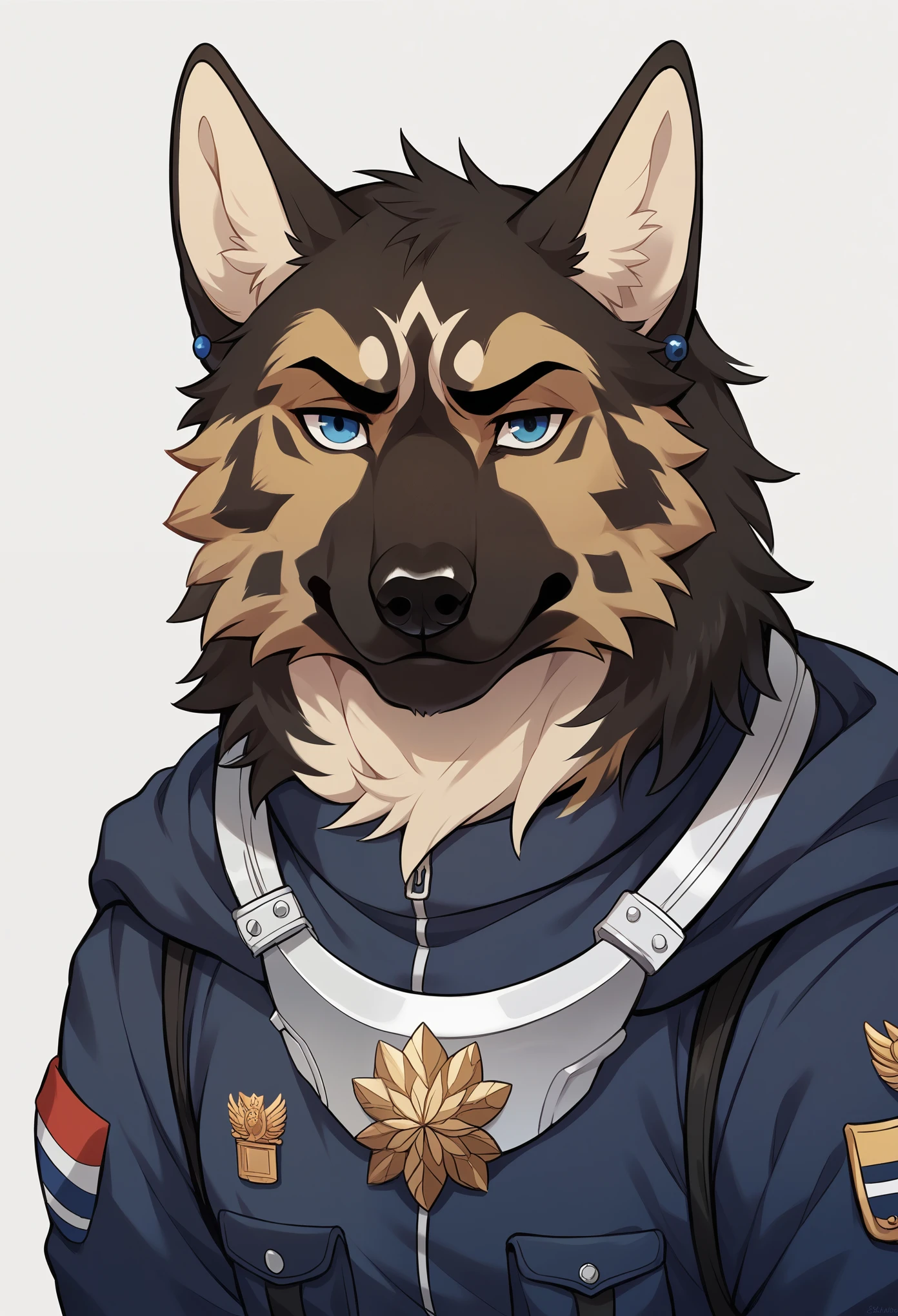 ((best quality, masterpiece, 1 male, Handsome, male, 成人 male, German Shepherd, Broad shoulders，Uniforms, Outer suit, Show the whole character，the strong，