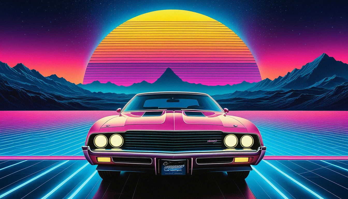Vintage Movie Poster style meets Synthwave in a ChromaFantasia Odyssey