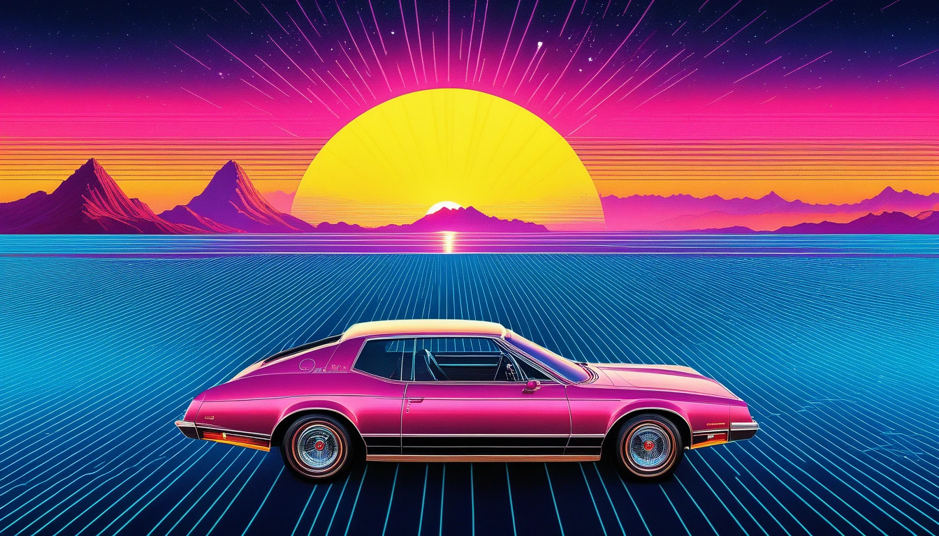 Vintage Movie Poster style meets Synthwave in a ChromaFantasia Odyssey