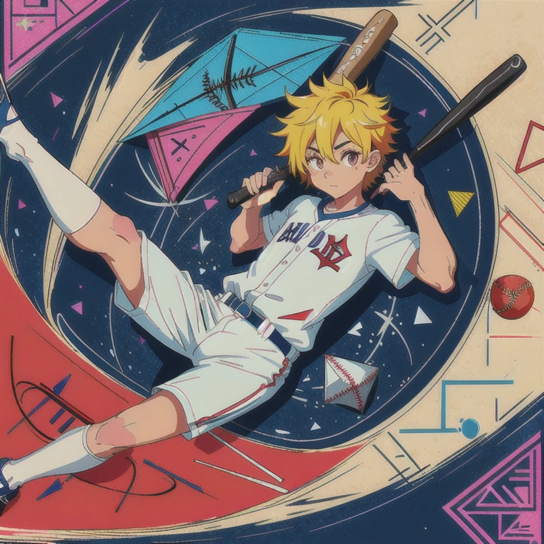 (ultra-detailed background, detailed background), absurdres, highres, ultra detailed, extremly detailed, 1boys, (baseball bat:1.3), (zentangle:1.2), (geometric:1.2),(colorful),