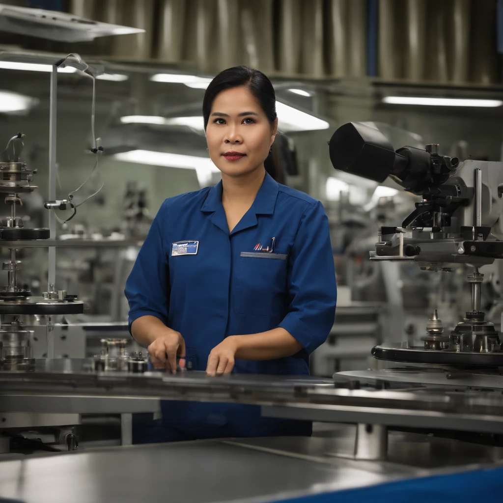 A Thai scientist designing the base components of Thailand's first nuclear weapon "Narong", with a yield of 20 kilotons, in a weapons design lab at the Nuclear Research and Development Institute in Nakhon Pathom, Thailand, detailed portrait, highly realistic, cinematic lighting, 8k, photorealistic