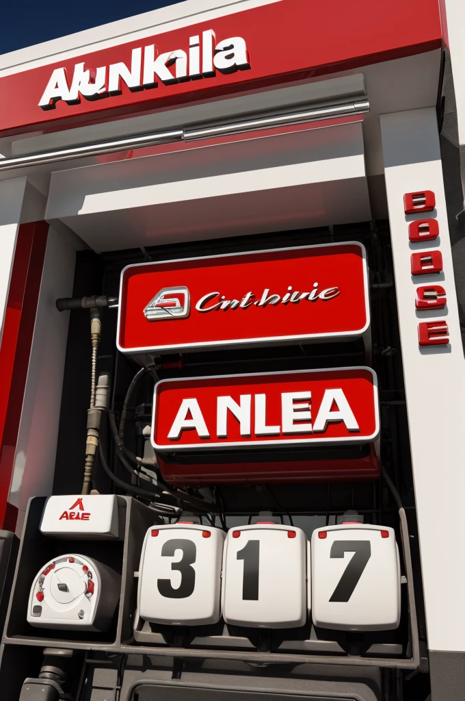 Create a gasoline sale logo Name ANDALUZ in red and white colors 