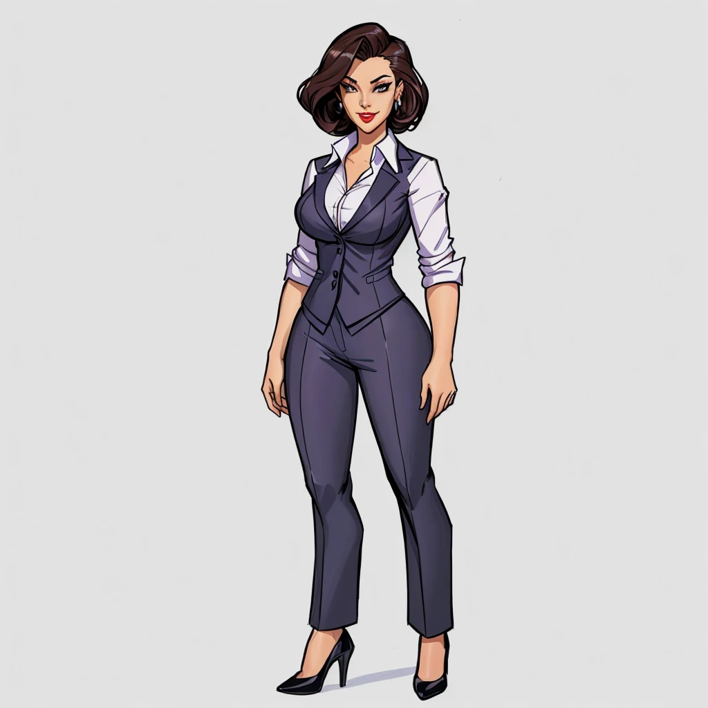a cartoon of a woman in a business suit and heels, character full body portrait, female lead character, full body character portrait, official character art, full body character concept art, full-body character portrait, full body character design, single character concept art, full body character concept, comic character design, full character concept art, noir film world character design, professional character design