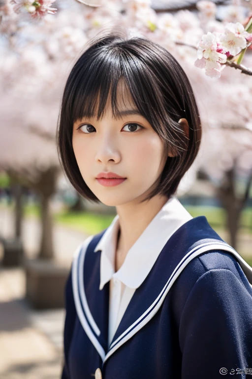 (maSutepiece,top-quality)), (photographrealiStic:1.4),(((maSutepiece,8K)),Cherry blossom trees,((full body photo))),Shot in natural light,highly detailed face and Skin texture,highly detailed lipS,correct State of the human body,Superhigh reSolution, 28 yearS old, S, 700mm lenS,Sailor Suit ,(Short hair),JapaneSe woman,(black hair),Natural lip color,sunlight