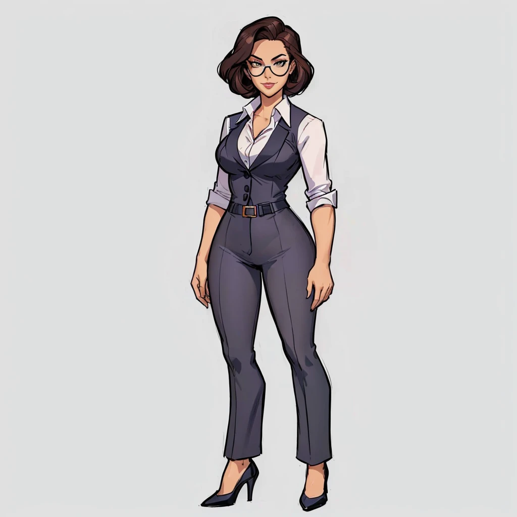 a cartoon of a woman in a business suit and heels, character full body portrait, female lead character, full body character portrait, official character art, full body character concept art, full-body character portrait, full body character design, single character concept art, full body character concept, comic character design, full character concept art, noir film world character design, professional character design