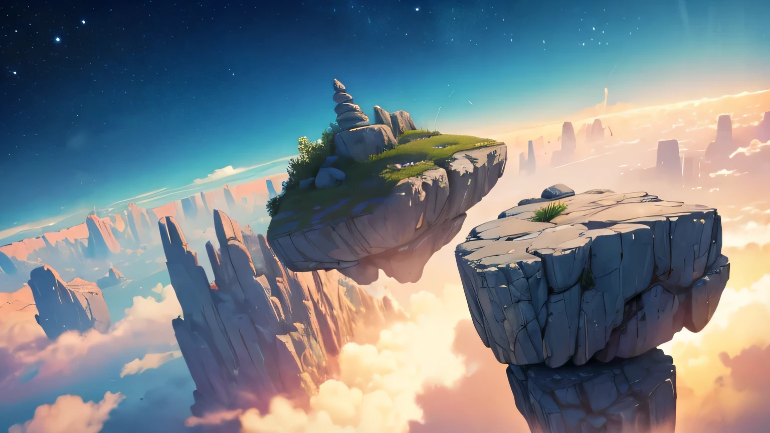 FLOATING ROCK GROUND IN THE SKY AS A PNG BASE FOR VIDEO GAME 3RD PERSON VIEW