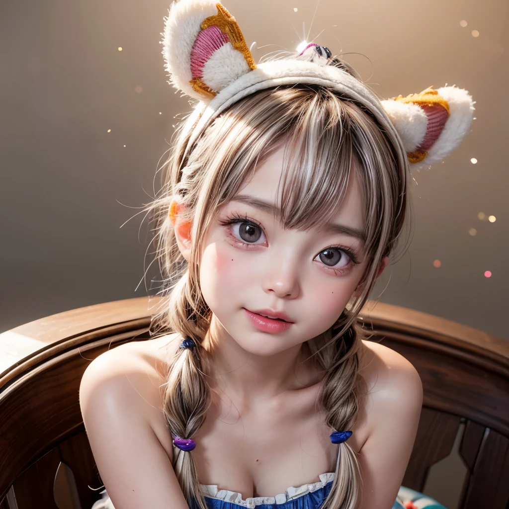NSFW, 8k, High-level, absurd, masterpiece, best quality, primitive, very detailed CG, very detailed wallpaper, perfect lighting, Extremely detailed (((The personifying " Tony Tony Chopper " as a  Girl))), MysticSight, Tyndall effect, Tyndall scattering, Studio gray background with (many Dazzling RainbowColor particles BokeH:1.28), (RoundlyButts, ThighGap), (Exposed:0.4), (Assfocus with looking ahead), BREAK (NOGIZAKA face variations) Extremely Detailed very KAWAII face variations, perfect anatomy, Childish, captivating gaze, elaborate detailed Eyes with (sparkling highlights:1.28), long eyelashes、Glossy RED Lips with beautiful details, Coquettish tongue, Rosy cheeks, Radiant PearlSkin with clear transparency . { (Dynamic LifeLike expressions:1.4) | :d) }, (large eyes:-1) .