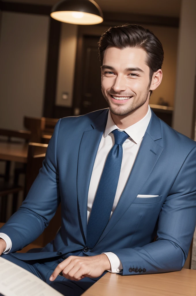 Realistic image of a very happy and satisfied man in a suit
