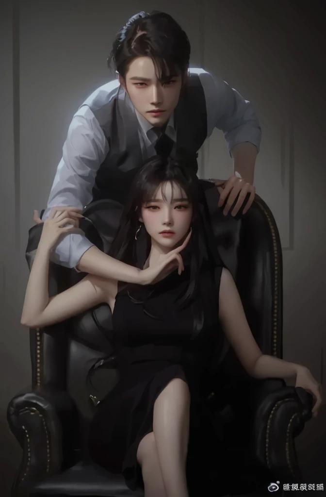 they are two people sitting in a chair together, official fanart, inspired by Yanjun Cheng, high quality fanart, by Ni Yuanlu, in the art style of bowater, by Yang J, digital art of an elegant, inspired by Kim Deuk-sin, romance novel cover, realistic. cheng yi, by Fan Qi, realistic picture