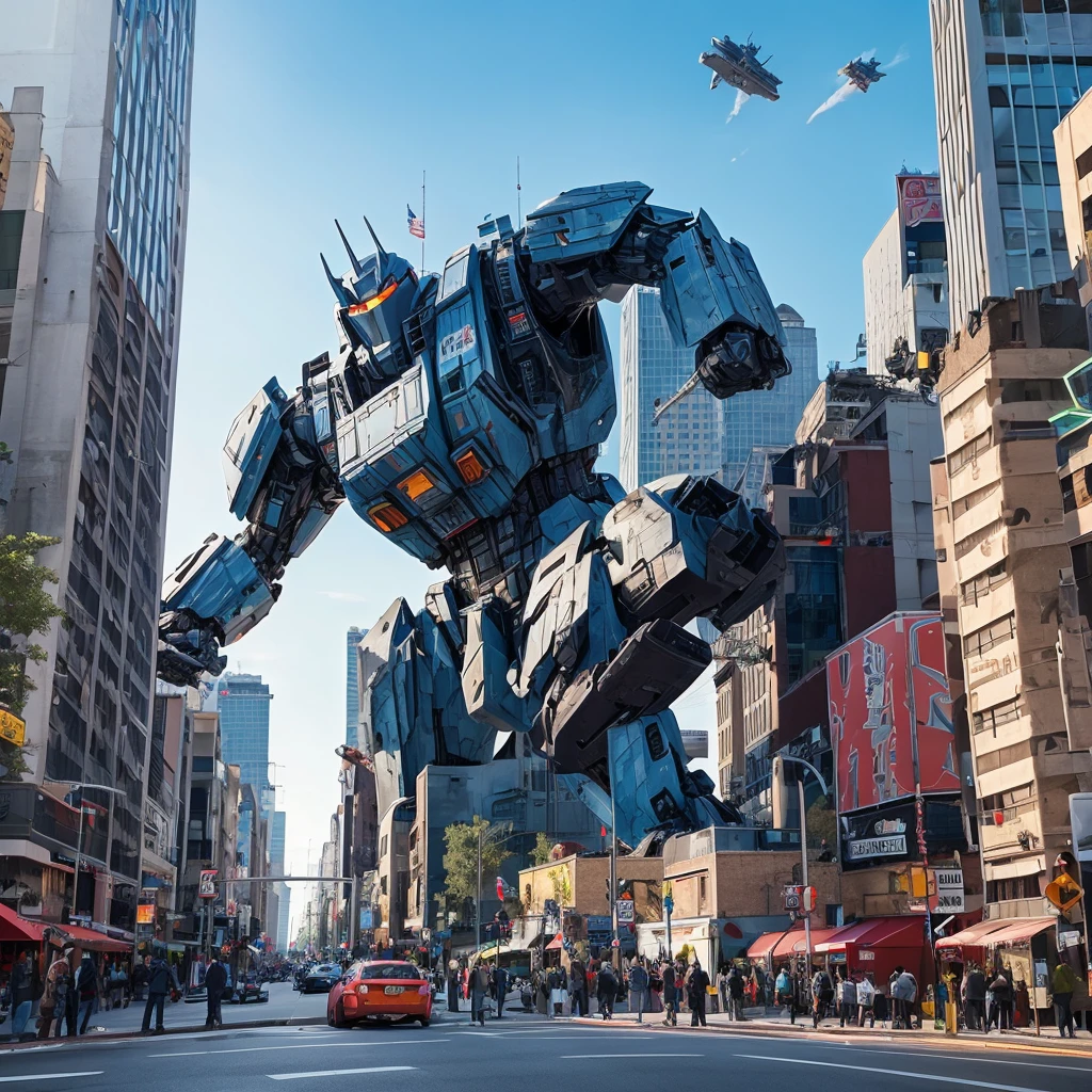 Giant robot destroying the city