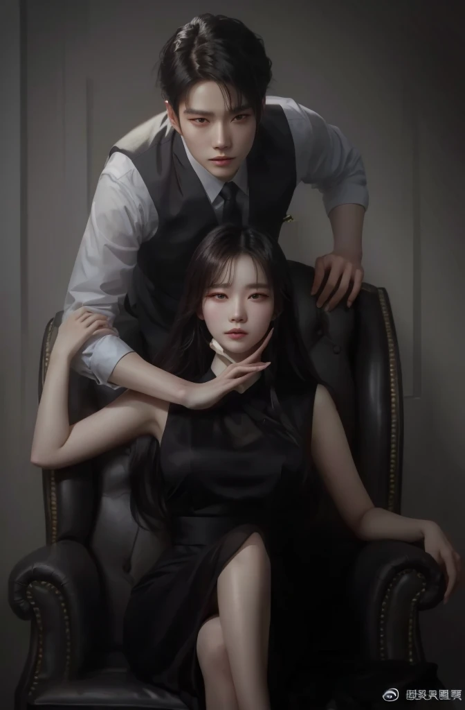 they are two people sitting in a chair together, official fanart, inspired by Yanjun Cheng, high quality fanart, by Ni Yuanlu, in the art style of bowater, by Yang J, digital art of an elegant, inspired by Kim Deuk-sin, romance novel cover, realistic. cheng yi, by Fan Qi, realistic picture
