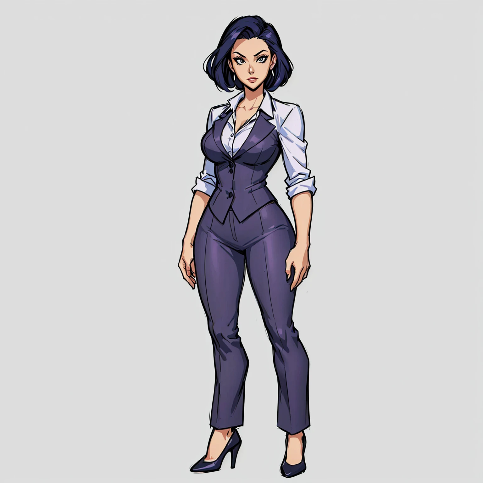 a cartoon of a woman in a business suit and heels, character full body portrait, female lead character, full body character portrait, official character art, full body character concept art, full-body character portrait, full body character design, single character concept art, full body character concept, comic character design, full character concept art, noir film world character design, professional character design