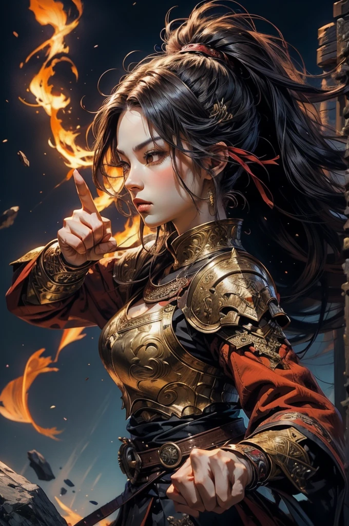 I want a profile picture of a beautiful female cat with majestic and very strong Asian features, a Viking warrior, making a cursing motion with her middle finger, in high quality, in an anime style, with beautiful colors..
