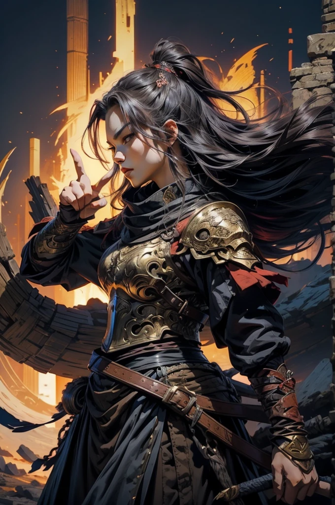 I want a profile picture of a beautiful female cat with majestic and very strong Asian features, a Viking warrior, making a cursing motion with her middle finger, in high quality, in an anime style, with beautiful colors..