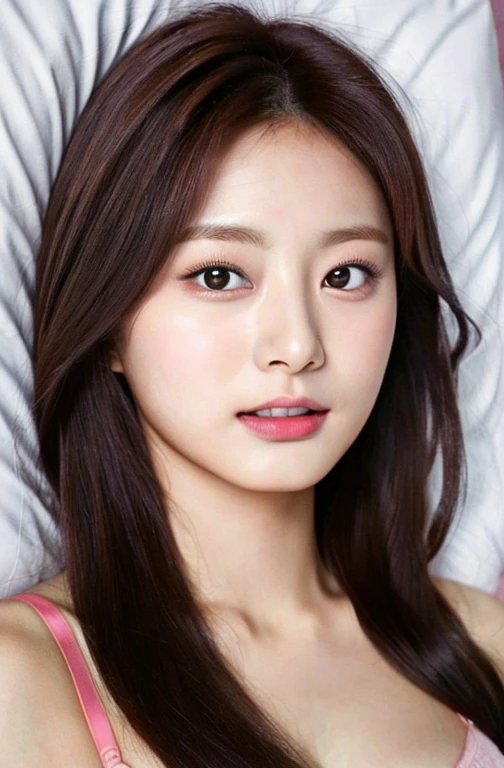 tzuyu, a close up of a woman laying in bed with a pink bra, japanese model, young sensual gravure idol, young pretty gravure idol, realistic young gravure idol, realistic sensual gravure idol, young gravure idol, sophisticated gravure idol, young skinny gravure idol, beautiful asian girl, oppai
