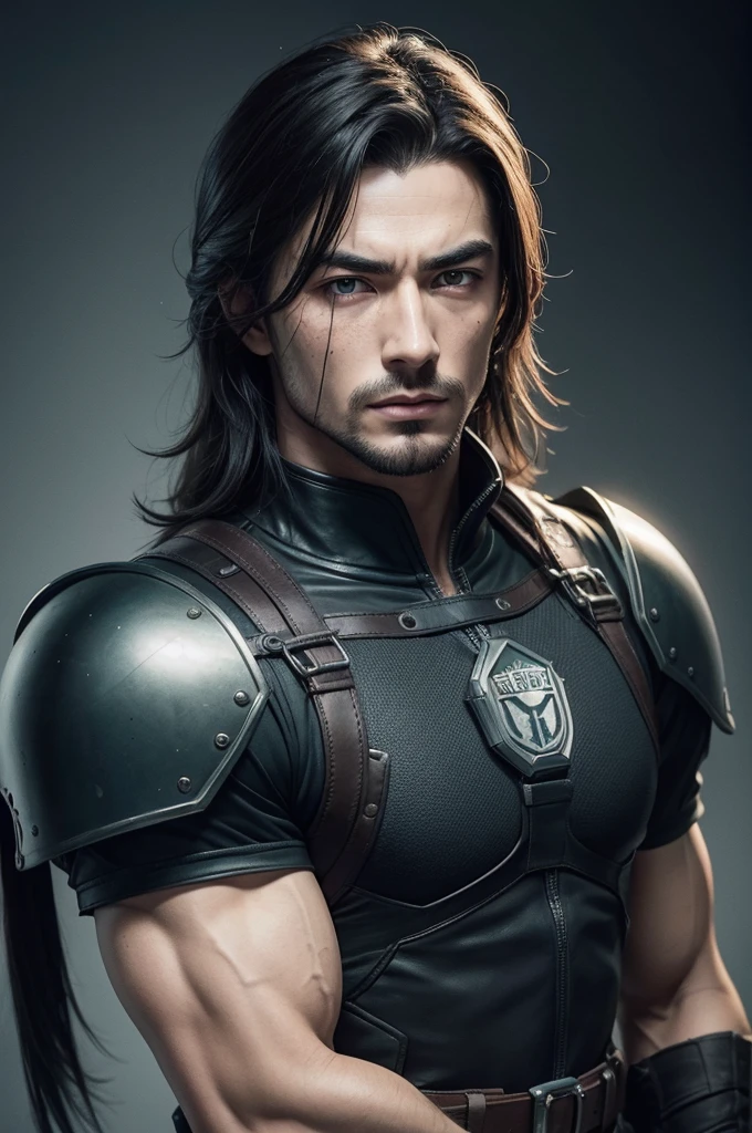 1 men, blackquality hair, clear green eyes, freckles on the face, very pretty, striking and serious face, Cao Cao, stark, brawny, soldier, realisitic, resident evil