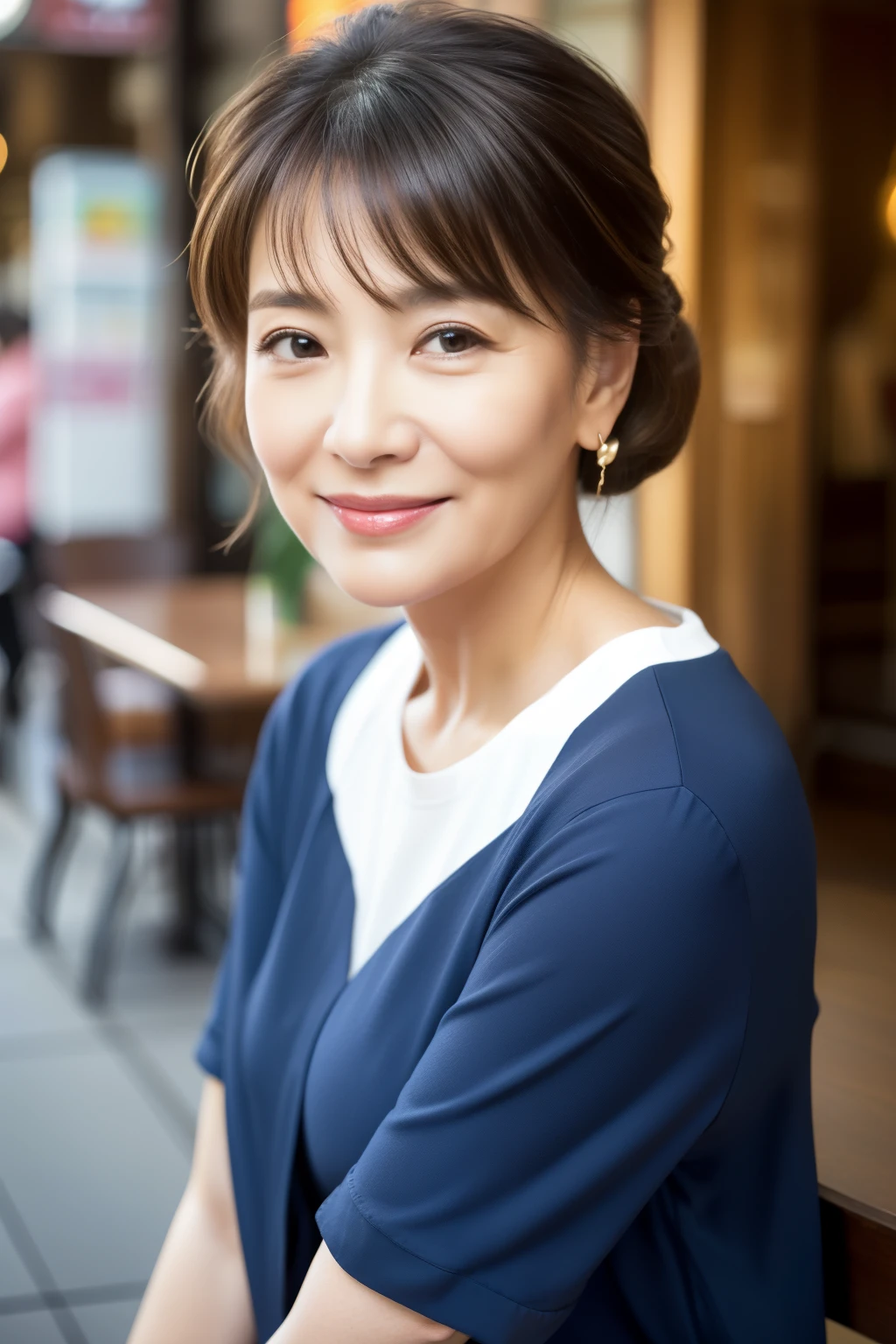 Tabletop,Highest quality, (Dear. clerk:1), ((Portraiture:1.3)), 腕をFrom head to thighs組んだイメージ)))(Kind Face),(close your eyes:),Tight-fitting t-shirt,Tight jeans、Voluptuous thighs,Hyper detail on skin,Cleans pores,Panoramic View,(Beautiful mature woman over 75 years old)、Japanese middle-aged woman, Perfect Face, Great look, (Detailed facial features), (Updo:1.3),Clean and nice face、 (:1.3),(Son's Room:1.5)、(((From head to thighs)))
