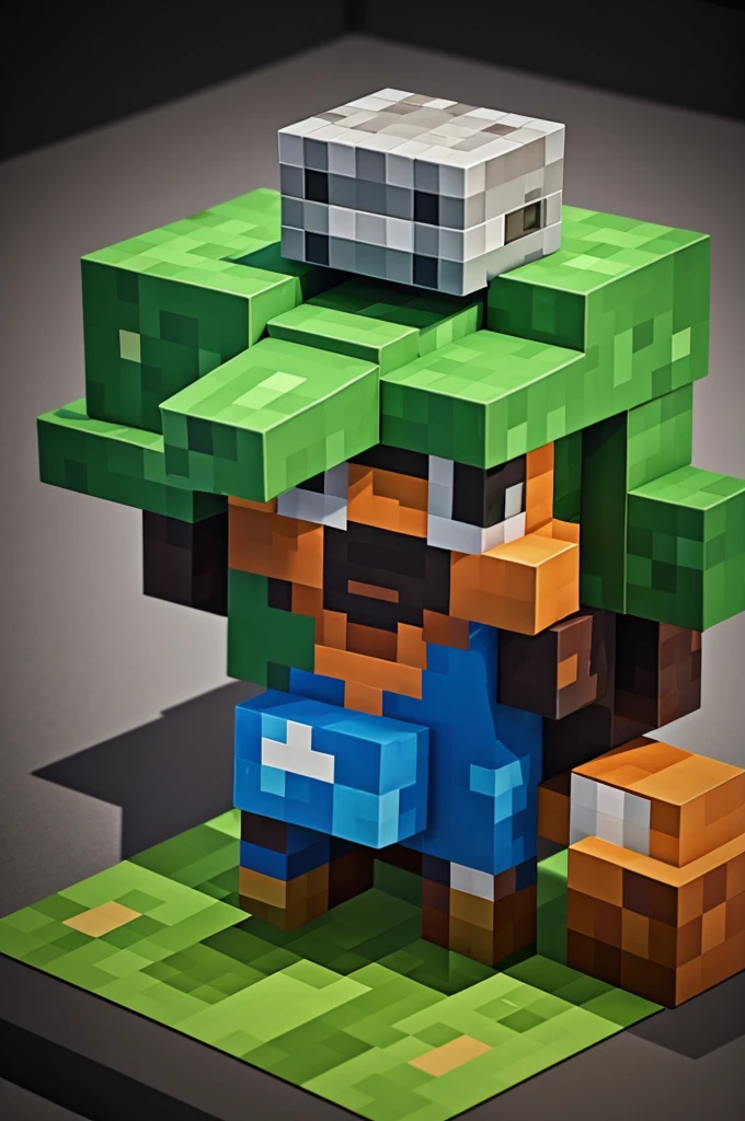 Make an exploded isometry of a minecraft zombie