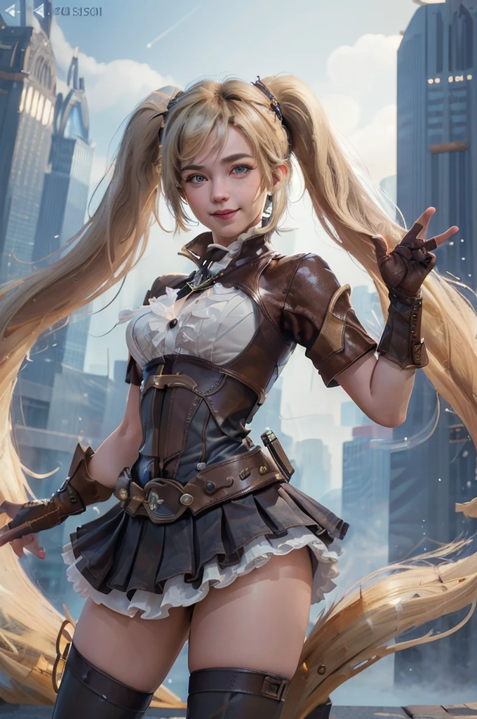 ((masterpiece,best quality)),absurdres,solo,smiling,looking at viewer,cowboy,modern city in background,cinematic composition,dynamic pose,highly detailed,photorealistic,dramatic lighting,volumetric fog,octane render,unreal engine,intricate details,hyperrealistic,hyperdetailed,vivid colors,depth of field,4k,8k,realistic,cinematic