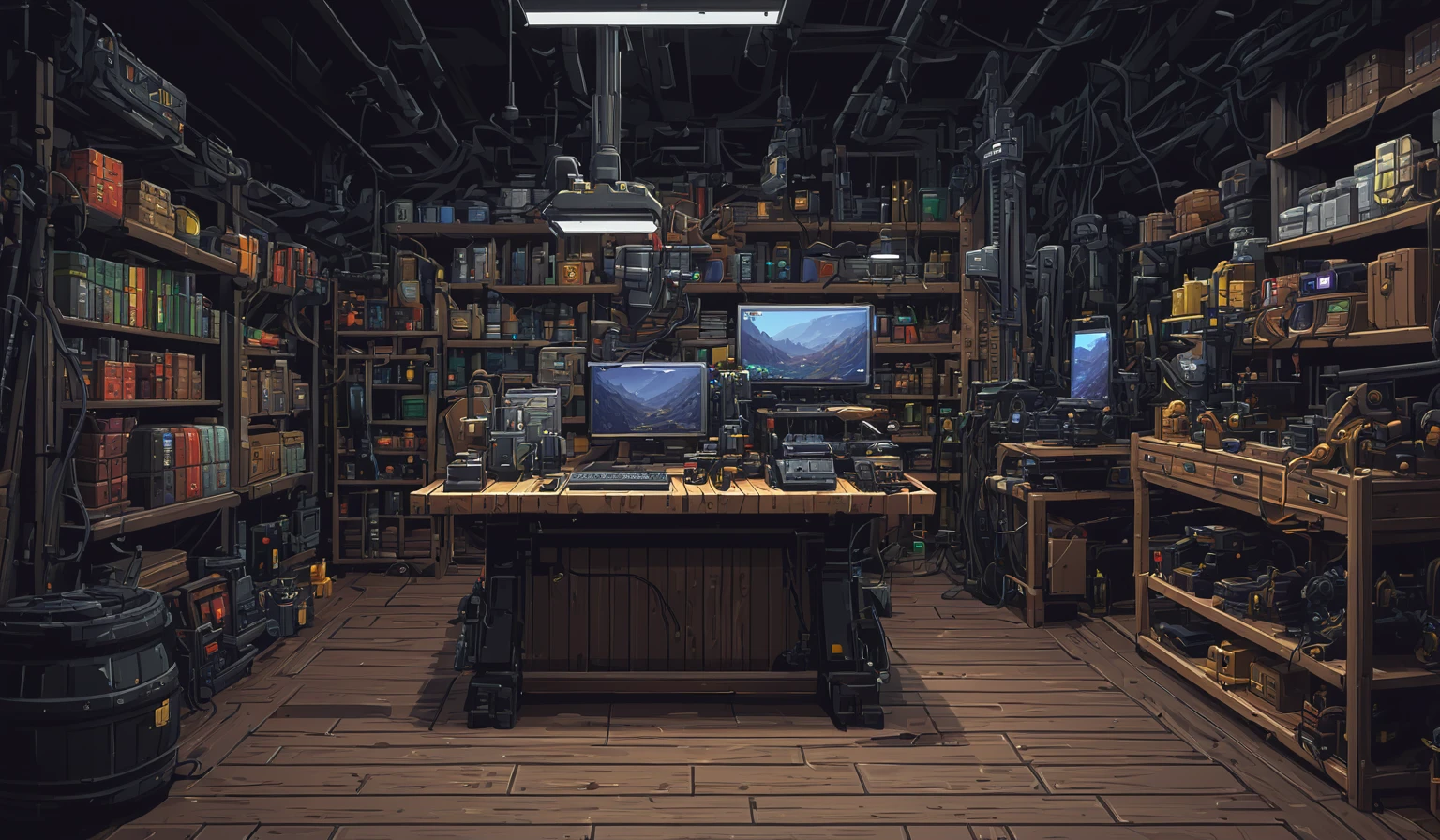Equipment shop内的样子,Beautifully detailed pixel art, Equipment shop内 setting, Equipment shop, Detailed fantasy illustration, Realism of complex objects, Detailed 4k , 4K detail art, Detailed 4k, Detailed fantasy digital art