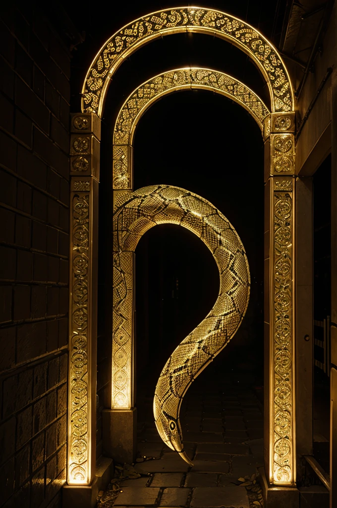 street arch, electric light, bling bling, modern, snake, plait, lotus, bird, pattern, texture, 2d