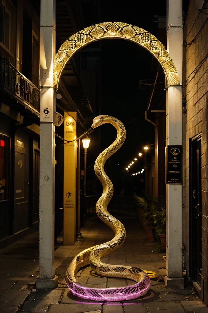 street arch, electric light, bling bling, modern, snake, plait, lotus, bird, pattern, texture, 2d